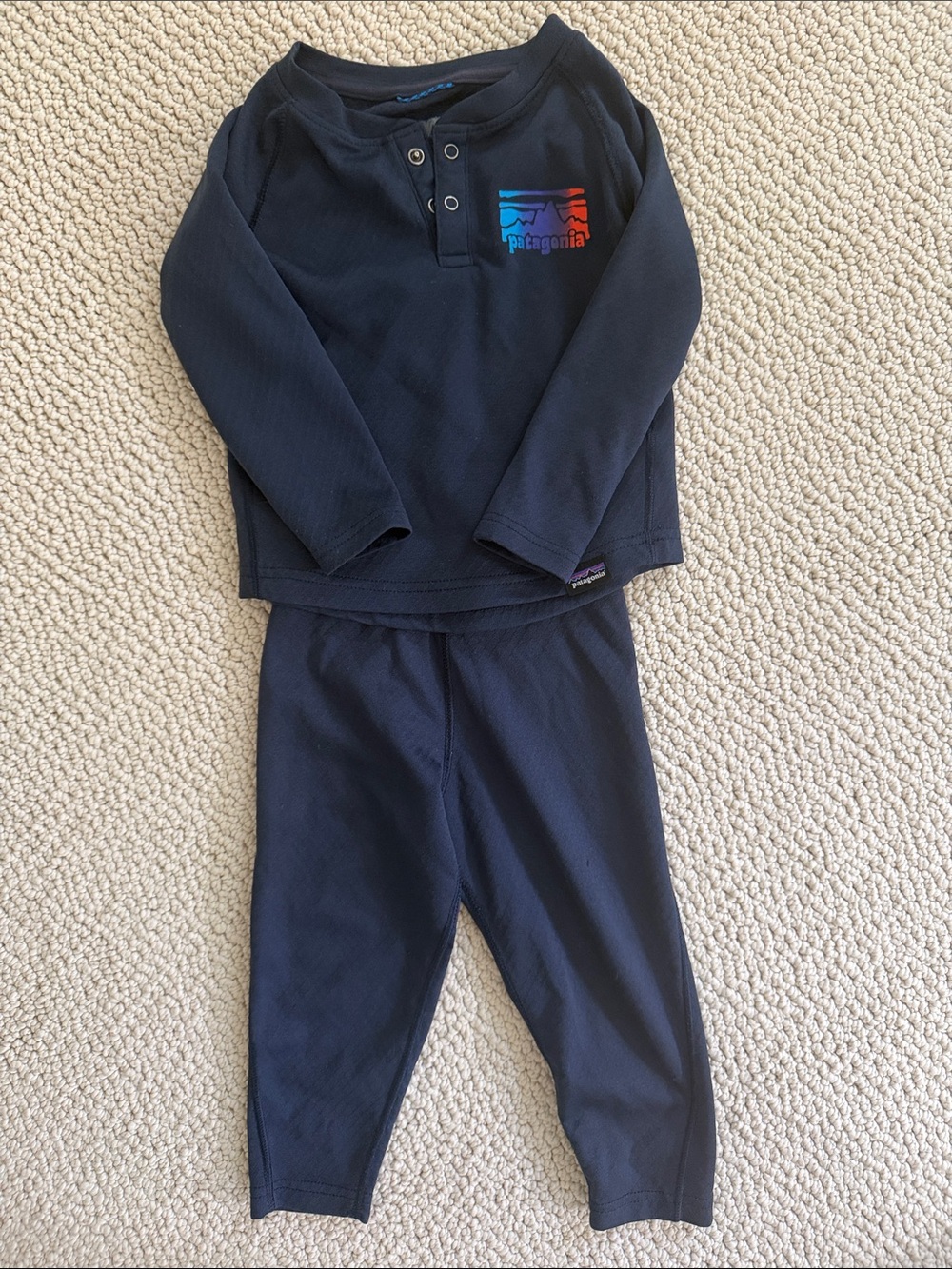 EUC Patagonia Kids Navy Capilene  Set - Navy Sz 12-18M